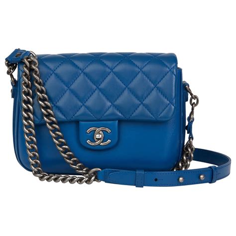 chanel blue quilted handbag.